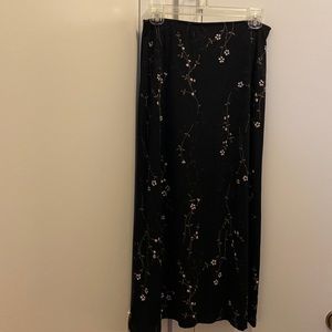 Long Black and White Petite Floral Print Skirt